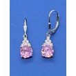 4 karomba foglalt kerek rózsaszín cirkon köves felül buttonos foglalatú fehér cirkon kővel díszített ezüst lógós fülbevaló