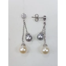 Fehér arany lógós, gyöngyös fülbevaló