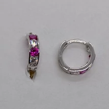 Piros-fehér köves fehér arany karika baba fülbevaló