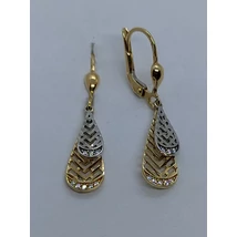 2 áttört csepp alak a felső kisebb, fehér aranyból készült, alul apró cirkon kővel díszített csillogó lógós arany fülbevaló