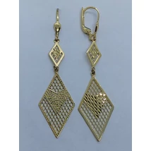 Két rombusz alak, hálóban szív mintával díszítve, nagyon dekoratív lógós arany fülbevaló