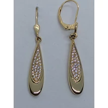 Hosszú csepp alakú magas fényű középen sűrűn kirakott cirkon köves lógós arany fülbevaló