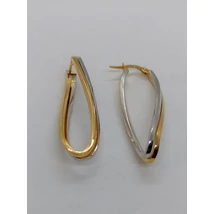 Fehér, és sárga színű szállból hullámos megoldássall készült nyújtott arany karika fülbevaló