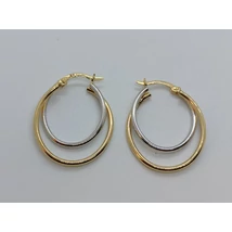 Fehér, és sárga színű aranyból készült dupla különbőző méretű nyújtott karika fülbevaló