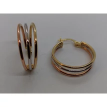 Fehér, sárga, rozé színű arany huzalból készült karika fülbevaló