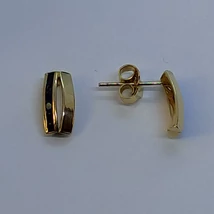 Téglalap formájú, középen osztott, fele részben sötétkék cirkon sorköves arany fülbevaló