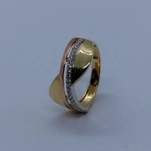 Tricolor hullám vonalas cirkon sorköves arany gyűrű