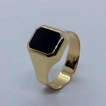 Álló téglalap fejrésszel onix köves simára csiszolt arany pecsét gyűrű