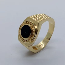 Kerek onix köves görög mintás csiszolássa körbevett oldalt csiszolt arany pecsét gyűrű