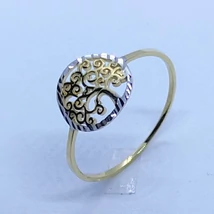 Gyémánt csiszolású keretbe foglalt, életfa mintázatú arany gyűrű