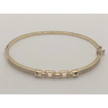 Dupla sorkővel és két téglalap alakú mintával díszített, zsanérosan nyíló és biztonsági zárral ellátott egyszerű elegáns arany karkötő