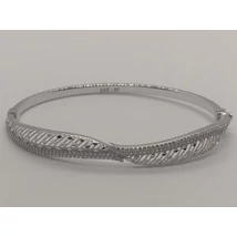 Hullám vonalú, csipkésen áttört, és dupla cirkon sorkővel díszített, zsanérosan nyíló és biztonsági zárral ellátott fehérarany karkötő