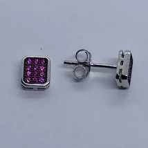 Lila Swarovski köves téglalap alakú ezüst fülbevaló