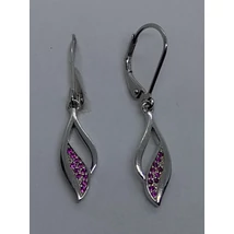 Levél formájú alsó levél ciklámen cirkon kővekkel díszített ezüst fülbavaló