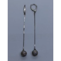 Kígyó láncú szállon függő cirkon kővel kirakott golyós ezüst lógós fülbavaló