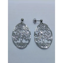 Magas fényű életfát ábrázoló áttört mintás ezüst lógós fülbevaló