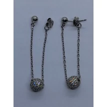 Mikroköves golyóval kombinált láncos ezüst lógós fülbevaló