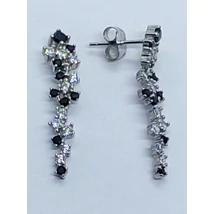 Fekete, és fehér csillogó köves lógós ezüst fülbevaló