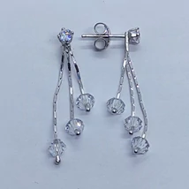 3 szállon függő Swarovski csillogó köves ezüst lógós fülbevaló