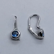 Vízkék cirkon köves buttonos foglalatú elől kapcsos bébi ezüst fülbevaló