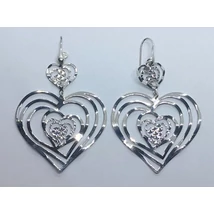 Magas fényű csiszolt dupla szív formájú lógós ezüst fülbevaló
