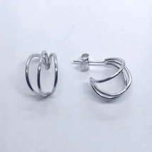 3 szállból készített fél karika kő nélküli ezüst fülbavaló