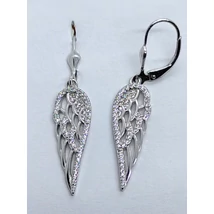 Angyalszárny formájú, cirkon kövel díszített áttört mintás ezüst lógós fülbevaló