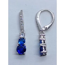 4 karomba foglalt fehér, világoskék és sötétkék cirkon kővel díszített ezüst lógós fülbevaló