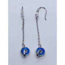 Láncon lógó kerek kék opál köves ezüst fülbevaló