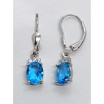 4 karomba foglalt ovális, világoskék cirkon köves ezüst lógós fülbevaló