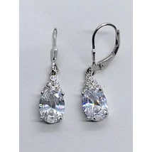 4 karomba foglalt ovális fehér cirkon köves felül buttonos foglalatú fehér cirkon kővel díszített ezüst lógós fülbevaló