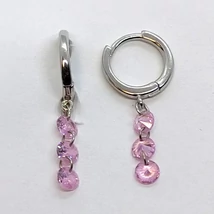 Sima pici ezüst karika alsó részen 3 rózsaszín cirkon kőből készült lógos ezüst fülbevaló