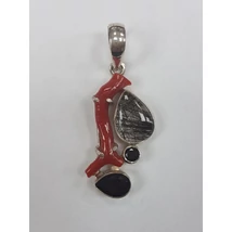 Koráll, kvarc és gránát medál