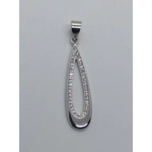 Nyujtott csepp alakú áttört belső szélen fehér sorkővel díszített ezüst medál