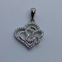 Szívben szivecskék cirkon kővel dúsan díszített aszimmetrikus formályú szív ezüst medál