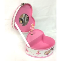 Szív alakú zenélő  ékszertartó, táncoló balerínával