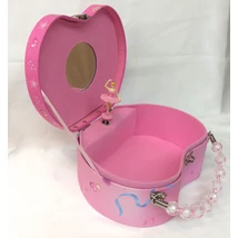 Szív alakú zenélő  ékszertartó, fogantyúval és táncoló balerínával