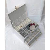 3 rekeszes fehér színű, kulcsal zárható ékszerdoboz