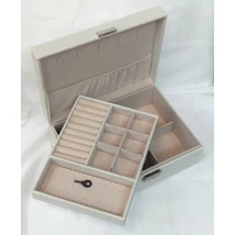 Dupla rekeszes, kulcsal zárható, tört fehér színű ékszerdoboz